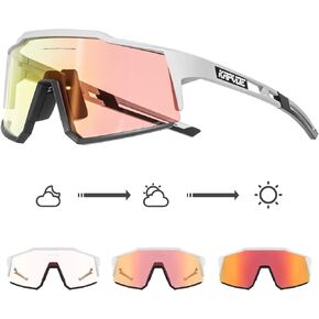 KAPVOE Photochromic Cycling Glasses MTB Clear Mountain Bike Transition Bicycle Sunglasses for Men Women