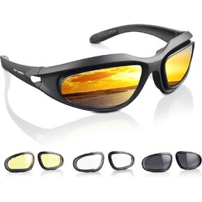 Polarized Motorcycle Riding Goggles, Windproof Cycling Glasses UV400 Outdoor Sports Sunglasses Interchangeable Lenes for Running, Baseball Golf, Driving, Fishing, Riding, Mountain Bike, Hiking
