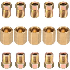 Spurtar Brake Line Fittings, 15 Pieces 3/8 Inch-24 Threads Brake Line Union for 3/16 Inch Brake Line, Brass Brake Line Fitting Assortment Includes 5 PCS Unions 10 PCS Nuts