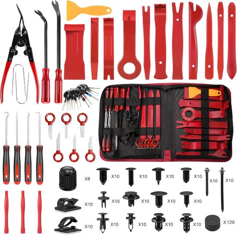 250 Pcs Trim Removal Tool Kit, Car Removal Tool Kit Door Panel/Radio/Stereo/Audio/Dash/Window/Terminal Removal Tool Set, Auto Clip Pliers Fastener Remover Pry Tool Set with Storage Bag Blue in Saudi Arabia