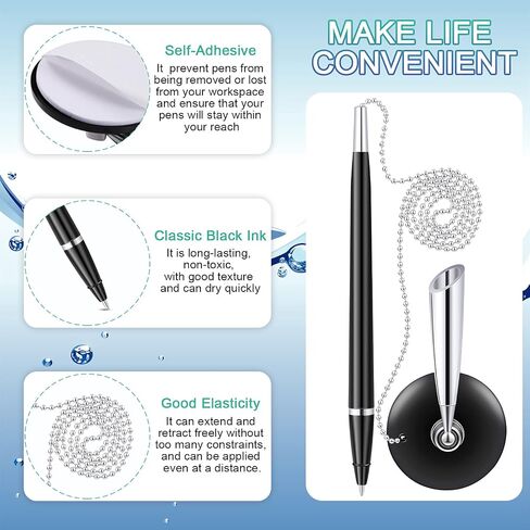 6 Pieces Secure Pen Set with Bead Chain and Pen Holder,and 6 Pieces Blank Ink Refills, Reception Counter Pen with 26 Inch Pen Chain for Bank, Office, Hotel Lobbies, Retail Stores, Black Ink in Saudi Arabia