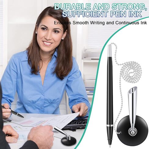 6 Pieces Secure Pen Set with Bead Chain and Pen Holder,and 6 Pieces Blank Ink Refills, Reception Counter Pen with 26 Inch Pen Chain for Bank, Office, Hotel Lobbies, Retail Stores, Black Ink in Saudi Arabia