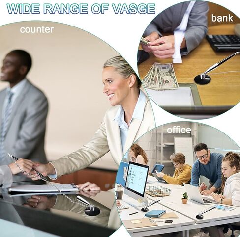 6 Pieces Secure Pen Set with Bead Chain and Pen Holder,and 6 Pieces Blank Ink Refills, Reception Counter Pen with 26 Inch Pen Chain for Bank, Office, Hotel Lobbies, Retail Stores, Black Ink in Saudi Arabia
