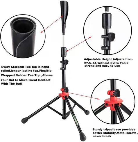 Storgem Batting Baseball tee Softball, Easy to Adjustable Height,Portable Tripod Stand Base Tee for Hitting Training Practice,with Carrying Bag in Saudi Arabia