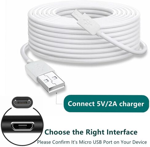 كابل تمديد طاقة بطول 32 قدمًا (10 أمتار)، متوافق مع Wyze Cam/Wyze Cam Pan، كاميرا Yi، NestCam Indoor، كاميرا Blink XT، كاميرا Netvue، كابل شحن USB إلى Micro USB لكاميرات الأمان المنزلية in Kuwait
