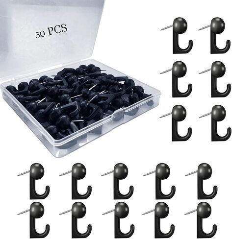 50 PCS Push Pin Hooks, Plastic Heads Cork Board Hooks Decorative Thumb Tacks Hook for Photo Wall, Bulletin Board, Home Wall, Home Office School Supplies (Black and Clear) in Kuwait