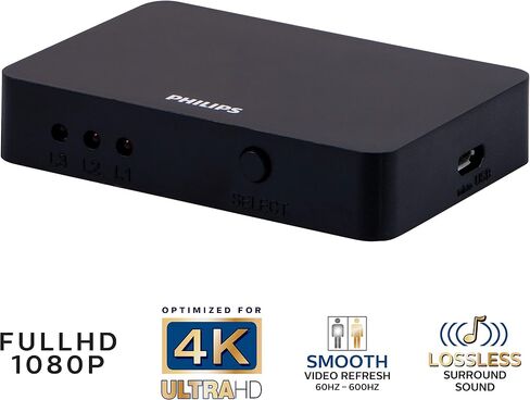 Philips 2 Device HDMI 2.1 Switch Splitter [8K@60Hz 4K@120Hz] Dolby Atmos, HD Dolby 7.1 Surround Sound, 48 Gbps Data Transfer, Switch Selector, Gaming, Smart TV, Firestick, PS5, PS4, xBox, SWV9173GR/37 in Saudi Arabia