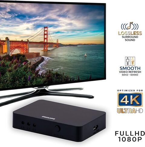 Philips 2 Device HDMI 2.1 Switch Splitter [8K@60Hz 4K@120Hz] Dolby Atmos, HD Dolby 7.1 Surround Sound, 48 Gbps Data Transfer, Switch Selector, Gaming, Smart TV, Firestick, PS5, PS4, xBox, SWV9173GR/37 in Saudi Arabia