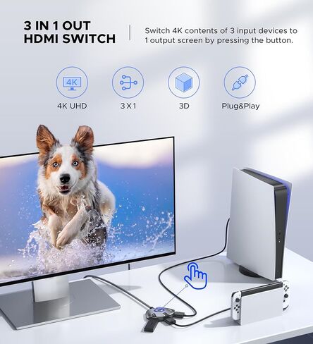 محول HDMI مع كابل نايلون بطول 3.3 قدم، محول HDMI WARRKY 4K مخرج 3 في 1 【مطلي بالذهب، ترقية توصيل الصور】 محور HDMI، مقسم متعدد المنافذ لـ 1080P، ثلاثي الأبعاد، متوافق مع Fire Stick، Xbox، PS5/4، Roku in Kuwait