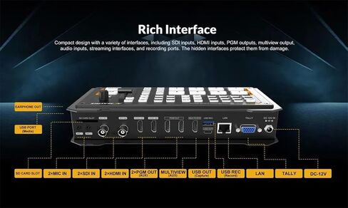 خلاط محول فيديو AVMATRIX Shark S4، مايكرو 4 قنوات HDMI/SDI مدخلات صناديق اختيار الفيديو لالتقاط الفيديو، تسجيل PGM، خلاط الصوت in Kuwait