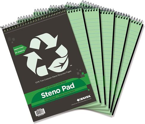 دفتر KAISA Steno Pad، ورق جريج مُعاد تدويره مقاس 6 × 9 بوصة، دفتر ملاحظات ورقي أخضر، 80 ورقة، 6 قطع مفكرة، KSU-06436 in Kuwait