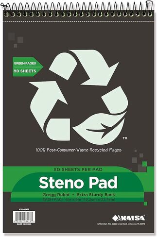 دفتر KAISA Steno Pad، ورق جريج مُعاد تدويره مقاس 6 × 9 بوصة، دفتر ملاحظات ورقي أخضر، 80 ورقة، 6 قطع مفكرة، KSU-06436 in Kuwait