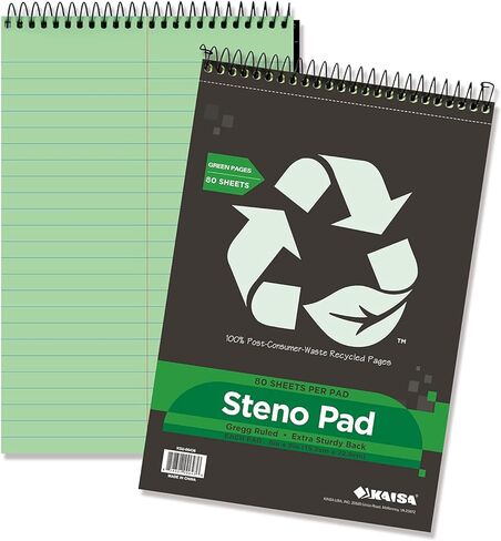 دفتر KAISA Steno Pad، ورق جريج مُعاد تدويره مقاس 6 × 9 بوصة، دفتر ملاحظات ورقي أخضر، 80 ورقة، 6 قطع مفكرة، KSU-06436 in Kuwait