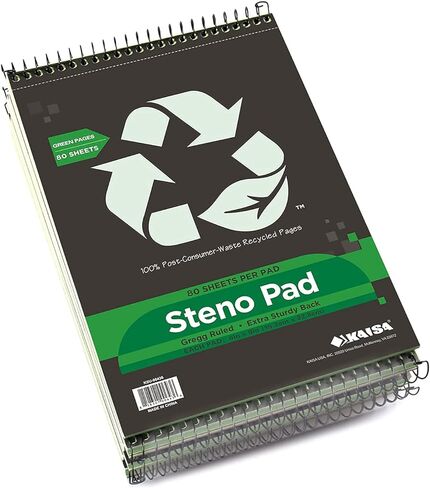 دفتر KAISA Steno Pad، ورق جريج مُعاد تدويره مقاس 6 × 9 بوصة، دفتر ملاحظات ورقي أخضر، 80 ورقة، 6 قطع مفكرة، KSU-06436 in Kuwait