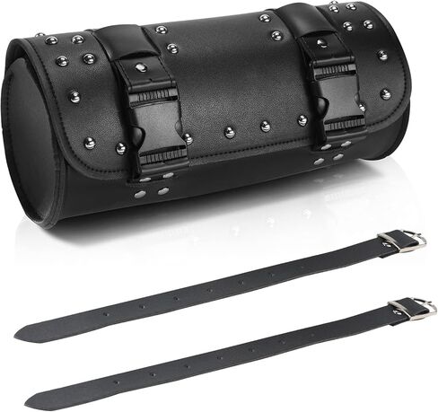 SUHU Motorcycle Handlebar Tool Bag With Lining and Edges Edging, Universal PU Leather Harley Motorcycle Fork Bag Sissy Bar Bag Vintage Bag for Motorcycle Harley Davidson Accessories in Kuwait