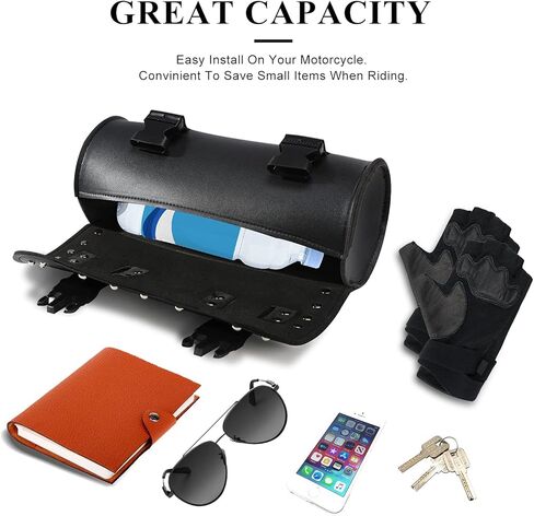 SUHU Motorcycle Handlebar Tool Bag With Lining and Edges Edging, Universal PU Leather Harley Motorcycle Fork Bag Sissy Bar Bag Vintage Bag for Motorcycle Harley Davidson Accessories in Kuwait
