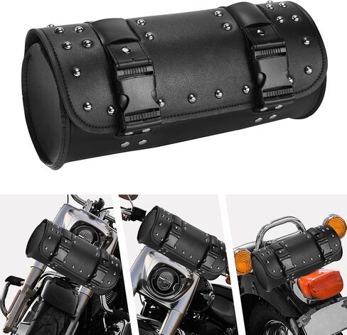 SUHU Motorcycle Handlebar Tool Bag With Lining and Edges Edging, Universal PU Leather Harley Motorcycle Fork Bag Sissy Bar Bag Vintage Bag for Motorcycle Harley Davidson Accessories in Kuwait