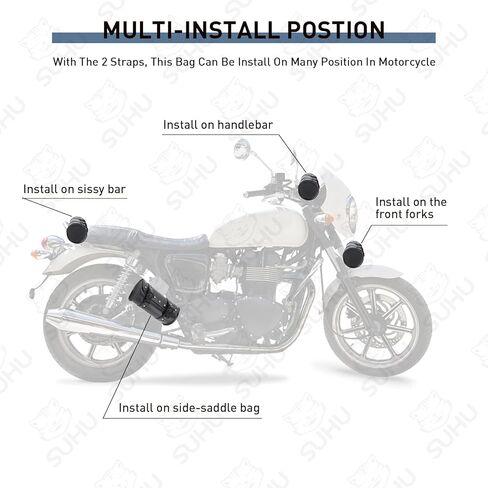 SUHU Motorcycle Handlebar Tool Bag With Lining and Edges Edging, Universal PU Leather Harley Motorcycle Fork Bag Sissy Bar Bag Vintage Bag for Motorcycle Harley Davidson Accessories in Kuwait