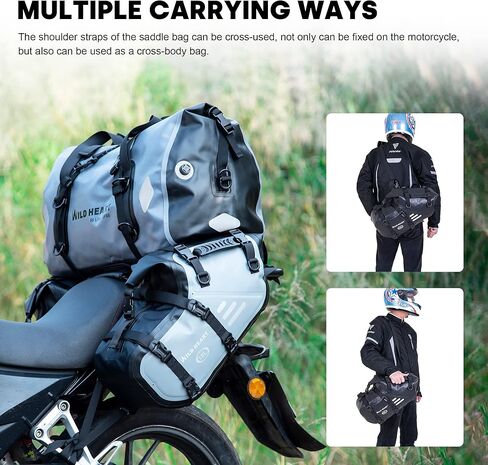 حقائب سرج للدراجات النارية من WILD HEART مقاومة للماء سعة 18 لتر متوافقة مع معظم رفوف الدراجات النارية والمغامرة والشارع والرياضة (زوج) (رمادي) in Kuwait