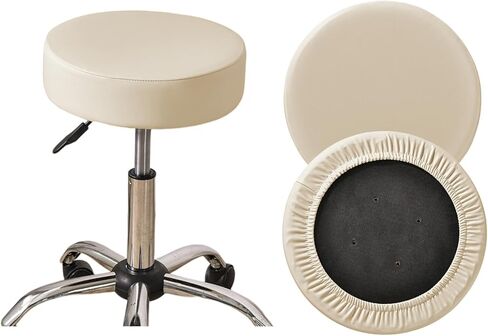 HAOYONG Bar Stool Cover Waterproof Round Seat Cushion Cover Stretch Barstool Slipcovers Set of 4 PU Leather Bar Chair Covers with Non Slip Bottom for Bar, Kitchen, Dining Room - Beige in Kuwait