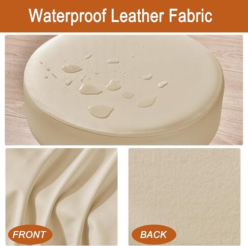 HAOYONG Bar Stool Cover Waterproof Round Seat Cushion Cover Stretch Barstool Slipcovers Set of 4 PU Leather Bar Chair Covers with Non Slip Bottom for Bar, Kitchen, Dining Room - Beige in Kuwait
