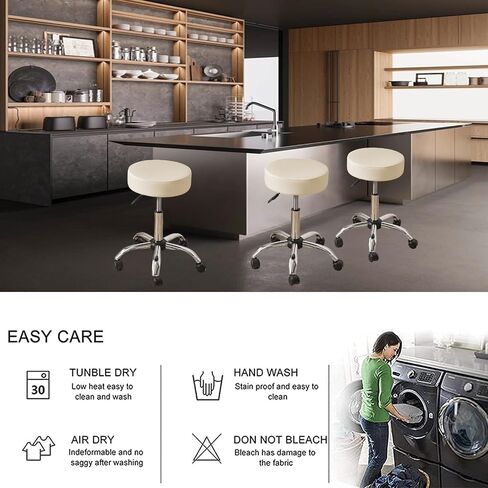 HAOYONG Bar Stool Cover Waterproof Round Seat Cushion Cover Stretch Barstool Slipcovers Set of 4 PU Leather Bar Chair Covers with Non Slip Bottom for Bar, Kitchen, Dining Room - Beige in Kuwait