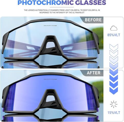 نظارات KAPVOE فوتوكروميك لركوب الدراجات MTB Clear Mountain Bike Transition Bike Glasses للرجال والنساء in Kuwait