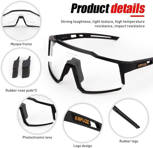 KAPVOE Photochromic Cycling Glasses MTB Clear Mountain Bike Transition Bicycle Sunglasses for Men Women in Kuwait