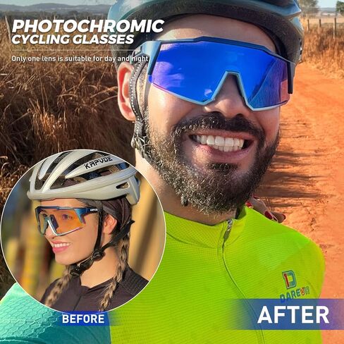 نظارات KAPVOE فوتوكروميك لركوب الدراجات MTB Clear Mountain Bike Transition Bike Glasses للرجال والنساء in Kuwait