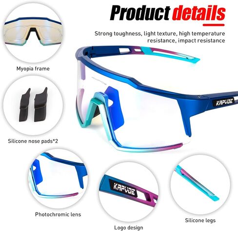 نظارات KAPVOE فوتوكروميك لركوب الدراجات MTB Clear Mountain Bike Transition Bike Glasses للرجال والنساء in Kuwait
