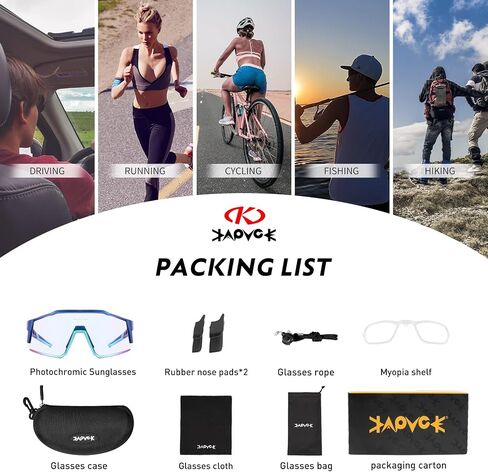 نظارات KAPVOE فوتوكروميك لركوب الدراجات MTB Clear Mountain Bike Transition Bike Glasses للرجال والنساء in Kuwait