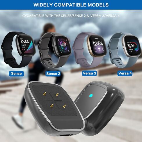 [2-Pack] Charging Adapter Charger Compatible with Fitbit Sense & Versa 3 4, USB Type C Fast Charge Adapter Cable Cradle Dock for Sense & Versa Smartwatch, Portable w/LED Indicator in Kuwait