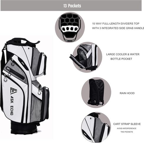حقيبة عربة الجولف الفاخرة من ASK ECHO مع فواصل بطول 14 طريقة بالإضافة إلى أنبوب المضرب in Kuwait