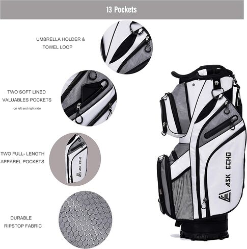 حقيبة عربة الجولف الفاخرة من ASK ECHO مع فواصل بطول 14 طريقة بالإضافة إلى أنبوب المضرب in Kuwait