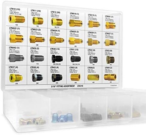 4LIFETIMELINES- 3/16" Metric Fitting Assortment Kit, Tube Nut, Union, Adapter, 9 Popular SKUs, 36 Pieces, 25 Tube Nuts, 4 Unions, 7 Adapters, Shatter Resistant Tackle Box, Brake Line Repair in Saudi Arabia
