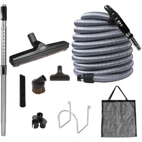 OVO Central Vacuum Deluxe, 30/35/40/50ft ON/Off Switch Control Low-Voltage Hose, 12’’ Premium Floor Brush, Cleaning Tools and Easy Storage Accessories, for Hard Surfaces, Kit B 30', Black