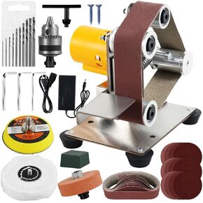Mini Belt Sander Multifunctional Electric Belt Grinder 7 Adjustable Speed Electric Polishing Sharpener Machine 120-1000 Grit Small Electric Sander with Sanding Belt Polishing Pad