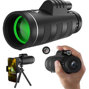 40x60 High Definition Monocular Telescope with Smartphone Adapter, BAK4 Prism FMC Monocular with Clear Low Light Vision for Wildlife Hunting Camping Travelling（LD006-00A-PDQ-2024）