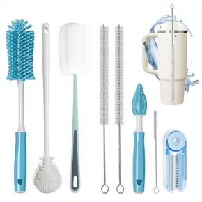 8Pcs Water Bottle Cleaner Brush, Multipurpose Bottle Brush Cleaner Kit with Long Nylon Straw Brush Cleaner for Stanley, 4 in 1 Bottle Gap Cleaner and Long Handle Silicone Cup Cleaners(Blue)