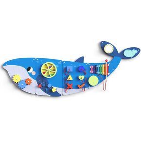 BlueWood Whale Activity Wall Busy Board Panels, Toddler Learning Activity Center, Montessori Sensory Board, Educational Toys, Activity Cube, Wall Toys, Learning Educational Toy for Toddler