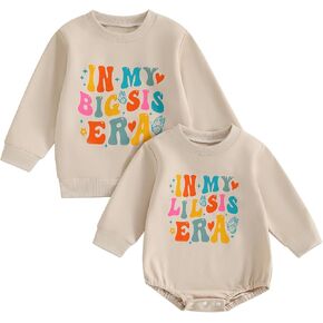 Canis Big Sister Little Sister Matching Outfit in My Big Sis Little Sis Era Pullover Sweatshirt and Newborn Romper Set
