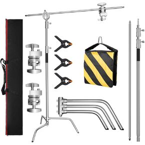 C Stand with Boom Arm, Heavy Duty Photography Light Stand, 10.8ft Stainless Steel C-Stand Kit with Sandbag, 4.2ft Boom for Studio Softbox and Reflector
