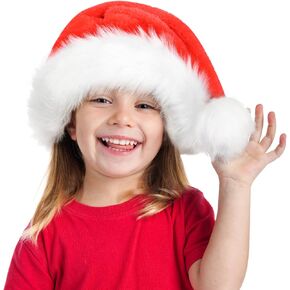 JUANANIUG Santa Hat For Kids, Christmas Hat, Toddler Velvet Classic Fur for Boy Girl New Year Festive Holiday Party Extra Thicken Supplies (Kid-1pack-Red)