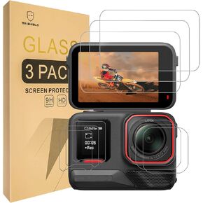 واقي شاشة Mr.Shield متوافق مع Insta360 Ace Pro 2 [عدسة 3x وزجاج شاشة تعمل باللمس + 3x واقي شاشة صغير PET (وليس زجاج)] [زجاج مقسّى] [صلابة 9H]