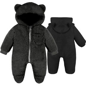 YMYDYFC Baby girls boys snowsuits Newborn Baby Winter Clothes Baby Bear Oneises Baby jumpsuits Romper 0-9months Black 0-3 Months（59CM）