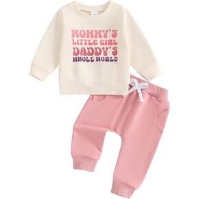 Baby Girl Fall Clothes Set Long Sleeve Letter Print Sweatshirt Pants Toddler Infant Outfits 6 12 18 24 Months 2T 3T