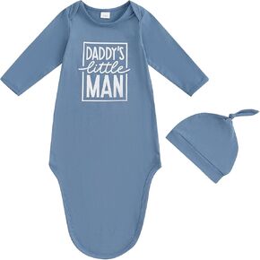 Newborn Baby Boy Hospital Coming Home Outfit Fall Winter Sleep Gown Nightgown Preemie Sleeper Knotted Gown Hat Set