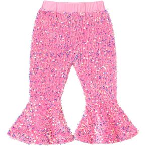 ODIZLI Toddler Baby Girls Fall Winter Xmas Pants Velvet Sparkly Sequins Bell Bottom Flare Pants