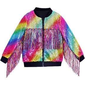 سترات للفتيات من Tessel مطرزة بالترتر للأطفال والأولاد وسترة بقلنسوة بسحاب معطف لامع ملابس خارجية لأعياد الميلاد in Kuwait