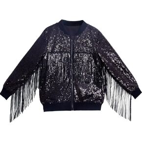 Tessel Girls Sequin Jackets Kids Boys Bomber Hoodie Jacket Zip Up Coat Sparkle Outwear Birthday Clothes